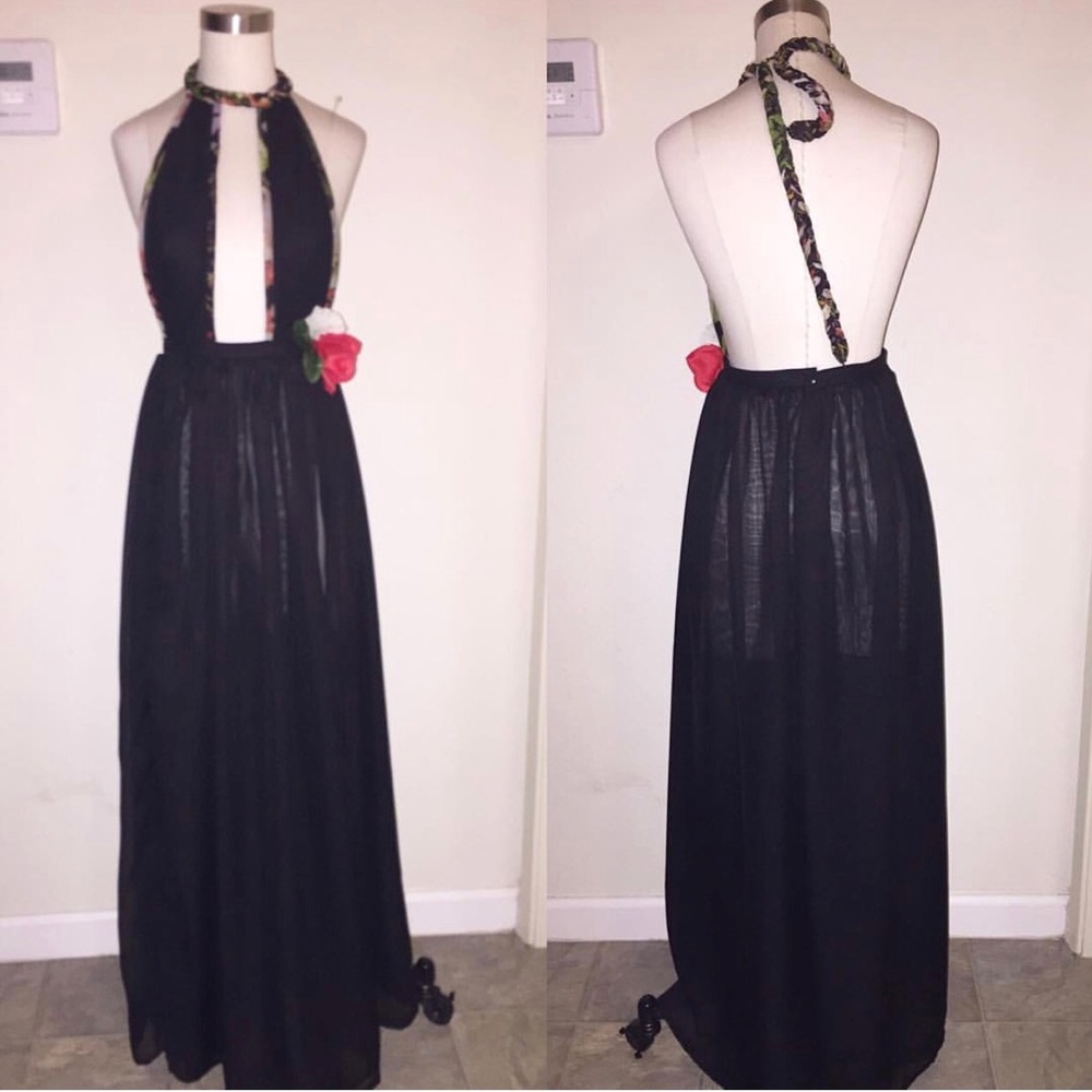 Custom made Black Chiffon dress with high splits